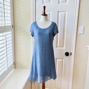 Giulia Blue Silk Cap Sleeve Shift Dress size S